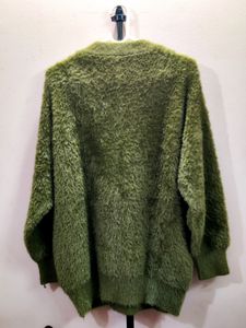 Premium imported green mohair-blend v-neck sweater