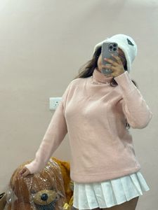 Cute Pink Knit Pullover Sweater