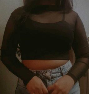 Black Full Sleeves Mesh Top