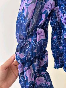 Blue Floral Print Crop Top
