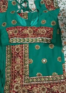 Green Saree with Floral Embroidery &amp; Blouse