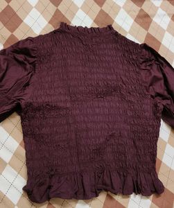 Kazo Smocked Top With Puff Sleeves And Ruffle