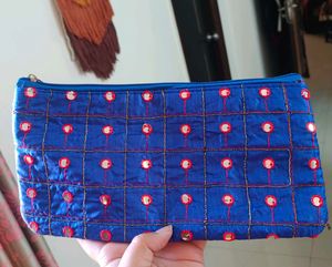 Royal Blue Mirror Embroidery Clutch Women