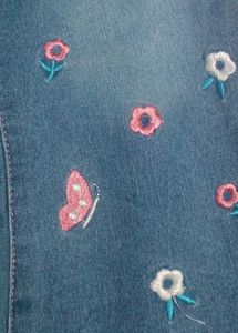 Cute Blue Denim With Floral Embroidery