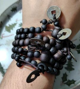 Set of 5 Black Wooden Beaded Bracelets
