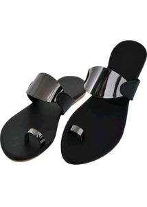 Sleek Black & Silver Toe Ring Sandals
