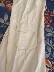 Beige Wide Leg Cargo Pants