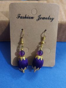 "Elegant Purple Silk Thread Bead Earrings(Like New