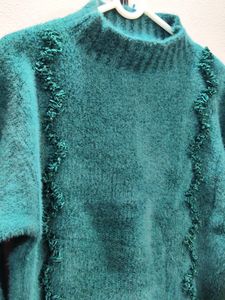 womens imported teal-color high-neck fuzzy sweater