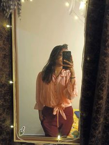 Peach Tie-Front Blouse