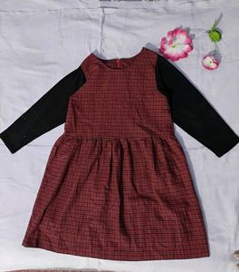 Girls Plaid Dress with Sleeves(Bust-32)
