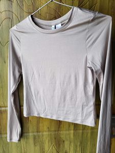 H&amp;M Long Sleeve Microfibre Beige Top/ S