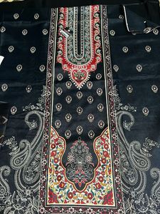 Black Printed Unstitched Suit