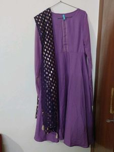 Purple Fit &amp; Flare Dress With Dupatta