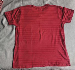 Striped Unisex Red V-Neck T-Shirt