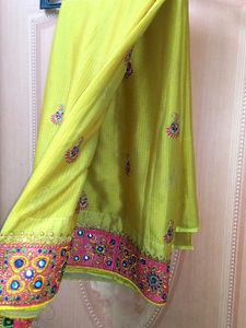 Lime Green Heavy Border Work Saree