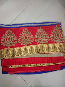 Elegant Blue & Red Saree
