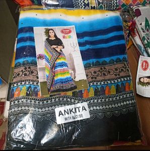 Vibrant Colorblocked Saree With Blouse Piece