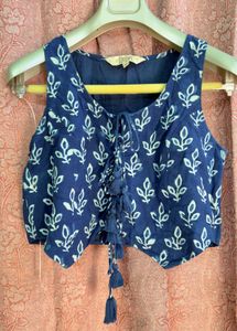 Blue Printed Crop Top with Skirt Co-ord set