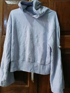 Thrifted Cropped Light Blue Hoodie