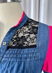 Stylish Denim &amp; Lace Top
