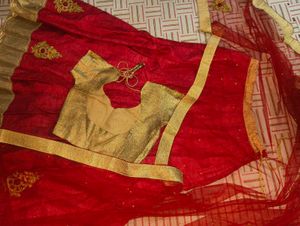 Red Lehnga With Crop Top