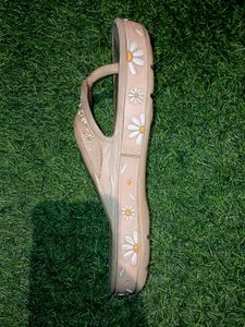 Beige Floral Flip Flops