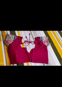 Pink Net+Chiffon Sari With Blouse