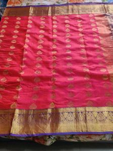 Peach Pink &amp; Purple Silk Saree