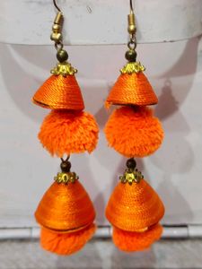 Orange Rajasthani Tassel Earrings