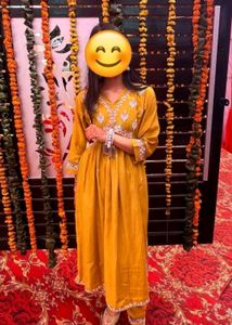 Yellow Embroidered Kurti Set