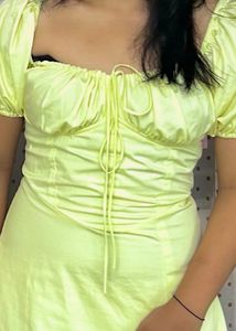 Yellow Puff Sleeve Midi Dress