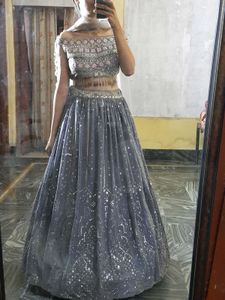 Off Shoulder Back Less Lehenga