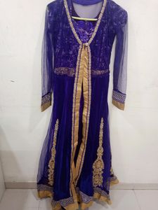 Elegant Purple &amp; Gold Embellished Dress