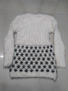 White Embellished Woolen Frock