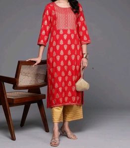 Printed Red Kurta