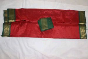 Red Silk Saree with Green Border