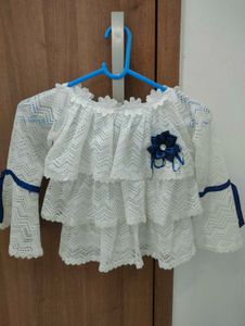Girls&#39; White Top &amp; Denim Skirt Set