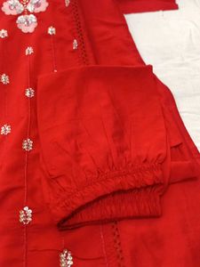 Red Embroidered Kurta Set