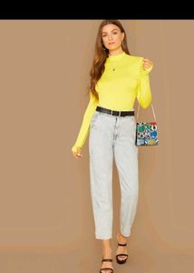 SHEIN Neon Yellow Mock-neck Thumb Hole Tee
