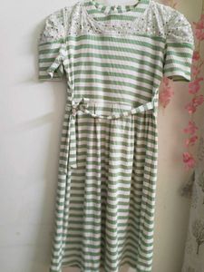 Striped Green Casual Dress
