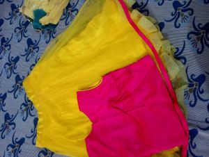 Baby Pink Frock And Yellow Crop Top