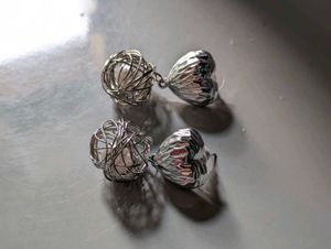 Silver Heart Pearl Earrings