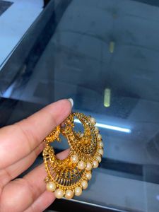Elegant Gold &amp; Pearl Chandbali Earrings