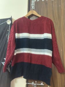 Striped V-Neck Knit Sweater
