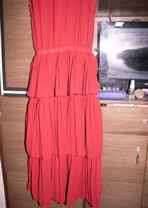 Wine Red Sleeveless Maxi Dress with Ruffled