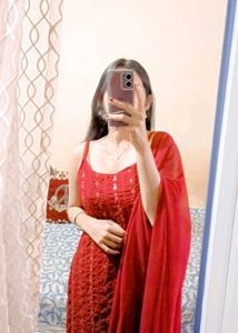 MAROON EMBROIDED KURTI DUPATTA SET