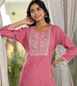 Pink  Rose Embroidered Kurti‼️sale‼️