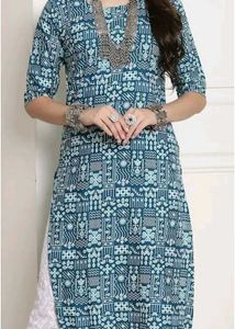 Teal Printed Kurti with White Palazzos