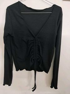 Black Cinched Long Sleeve Top